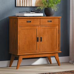 Draper 36 inch Wide Solid Wood Mid Century Entryway Storage Cabinet in Teak Brown