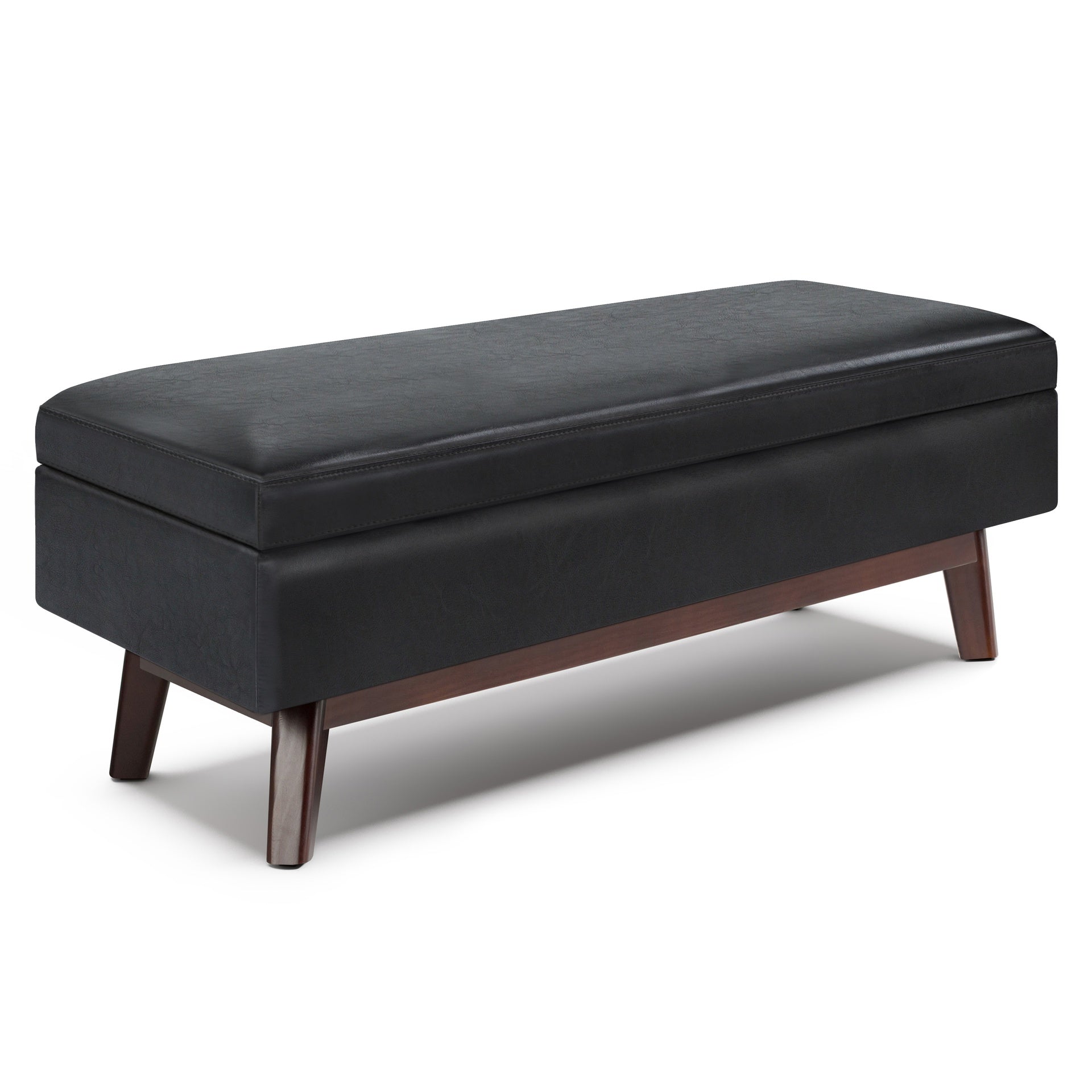 Owen 48 inch Wide Rectangular Storage Ottoman in Midnight Black Vegan Leather