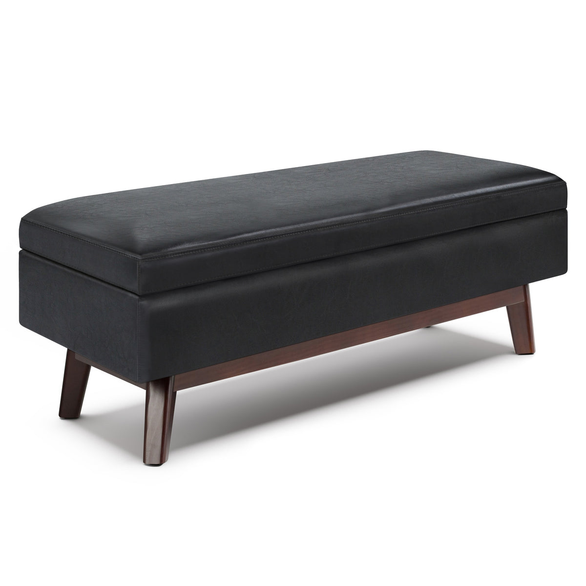 Owen 48 inch Wide Rectangular Storage Ottoman in Midnight Black Vegan Leather