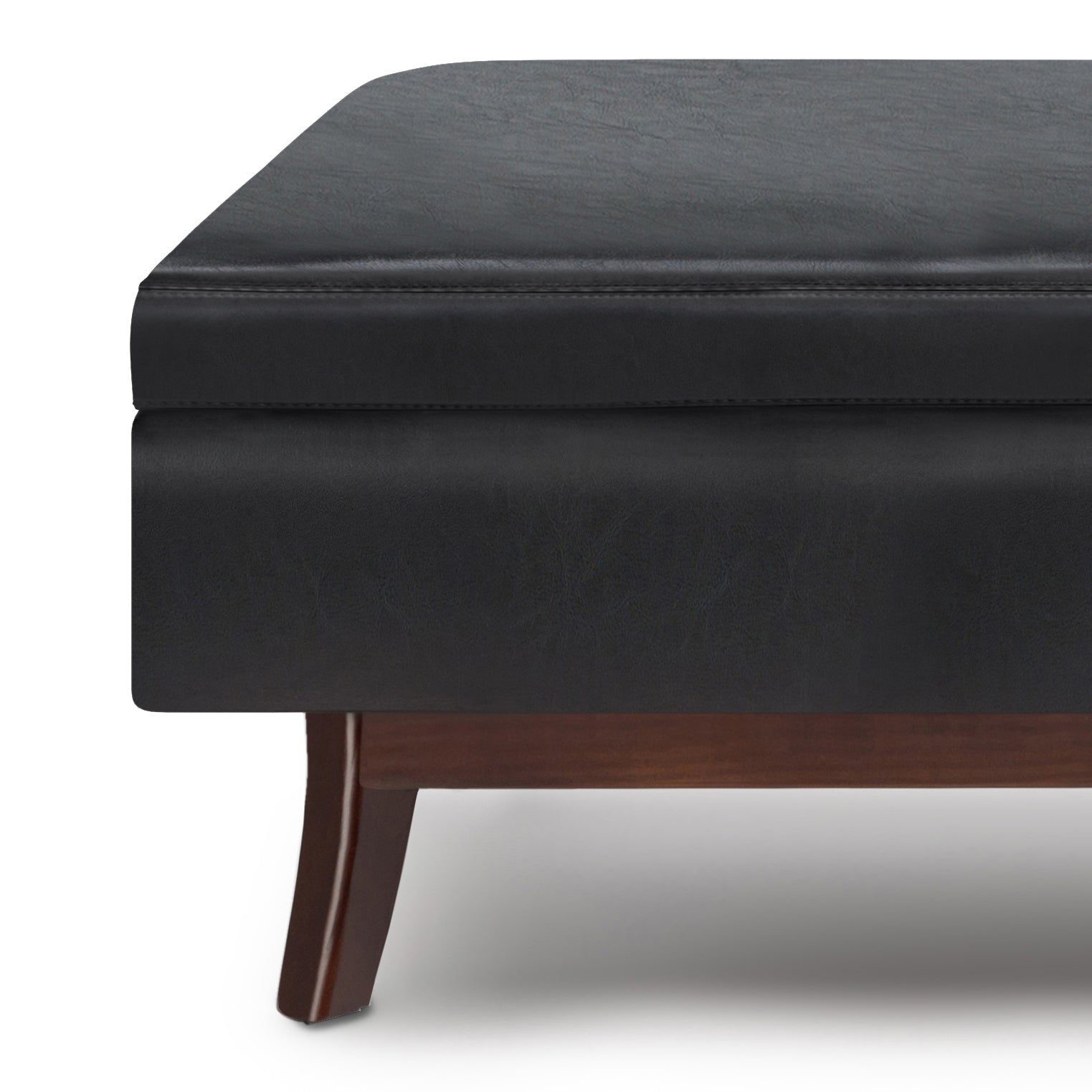 Owen 48 inch Wide Rectangular Storage Ottoman in Midnight Black Vegan Leather