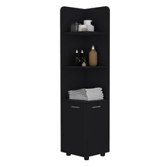 Corner Cabinet 62H" Tall  with 3-Tier Shelf and 2-Door, Black
