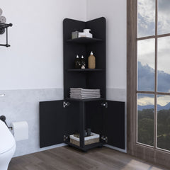 Corner Cabinet 62H" Tall  with 3-Tier Shelf and 2-Door, Black