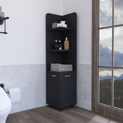 Corner Cabinet 62H" Tall  with 3-Tier Shelf and 2-Door, Black