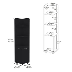 Corner Cabinet 62H" Tall  with 3-Tier Shelf and 2-Door, Black