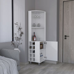 Corner Bar Single Door Cabinet Two Shelves, Ten Built-in Wine Rack, Two Interior Shelves