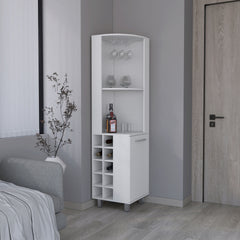 Corner Bar Single Door Cabinet Two Shelves, Ten Built-in Wine Rack, Two Interior Shelves