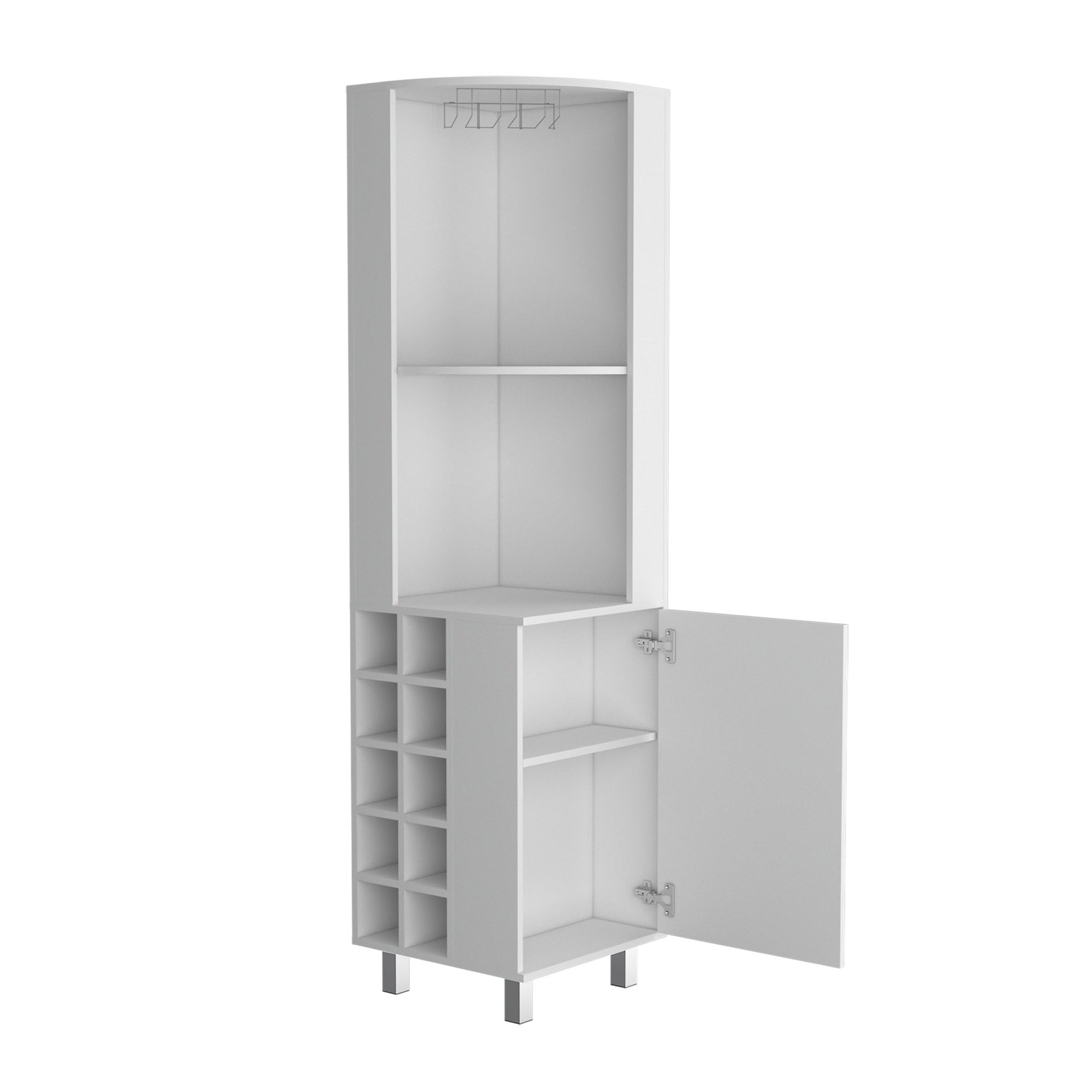 Corner Bar Single Door Cabinet Two Shelves, Ten Built-in Wine Rack, Two Interior Shelves