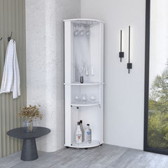 Corner Bar Cabinet Unit with Wine Glass Rack and Lower Cabinet, White