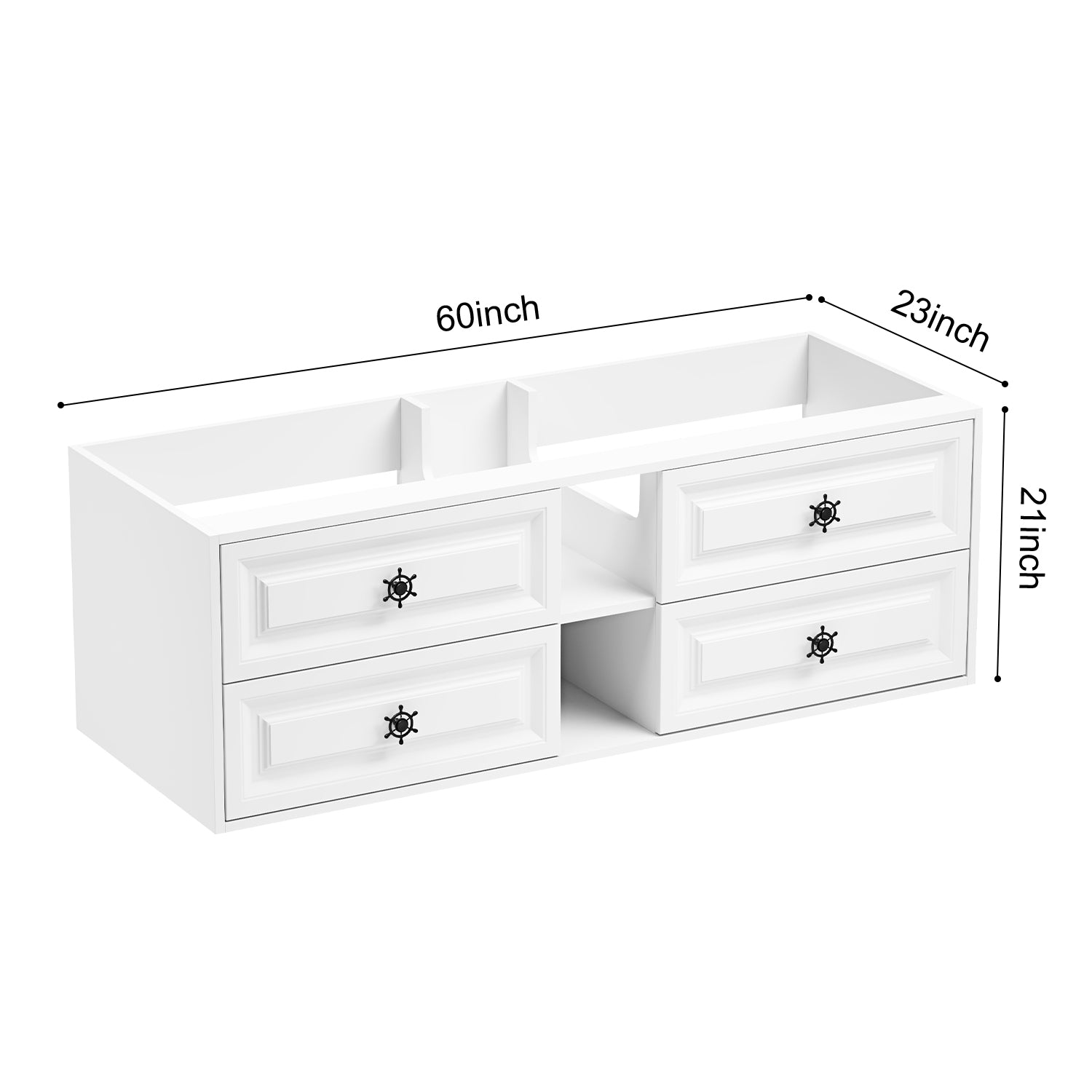 60" Wall Hung Bathroom Vanity Cabinet Fits Double Sinks, Cabinet Only (Countertop and Sinks Not Included)