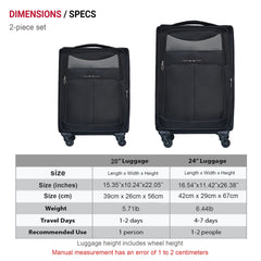 (20+24) Two-piece suitcase suitcase set Oxford trolley case without password lock universal wheel BLACK