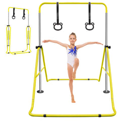Yellow Multi-Functional Adjustable Height Children's Horizontal Gymnastic Bar With Bear Rings