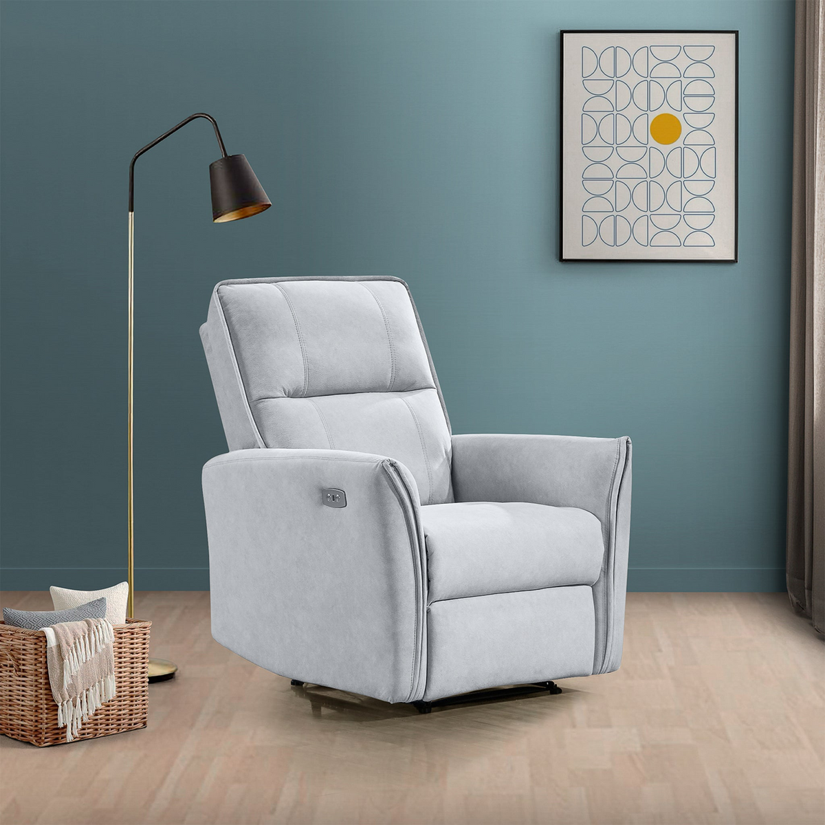 Top Quality Asheville Mid-Century Modern Recliner Chair with Infinite Position Design in Light Gray Italian Suede 41" H x 33" W x 29"D for living Room Apartment Study Room Office