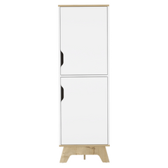 Multistorage cabinet 59" H, two doors, four internal shelves, Light oak / White