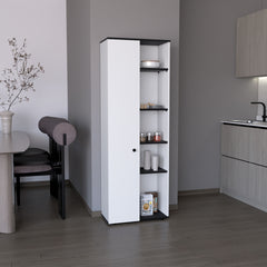 DEPOT E-SHOP Cary 67" H Kitchen Storage Cabinet With One Door, Five Interior Shelves and Five Exterior Shelves,White/Black