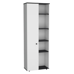 DEPOT E-SHOP Cary 67" H Kitchen Storage Cabinet With One Door, Five Interior Shelves and Five Exterior Shelves,White/Black