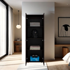 Armoire, 2 Doors, 4 Shelves, Walnut / Black Wengue