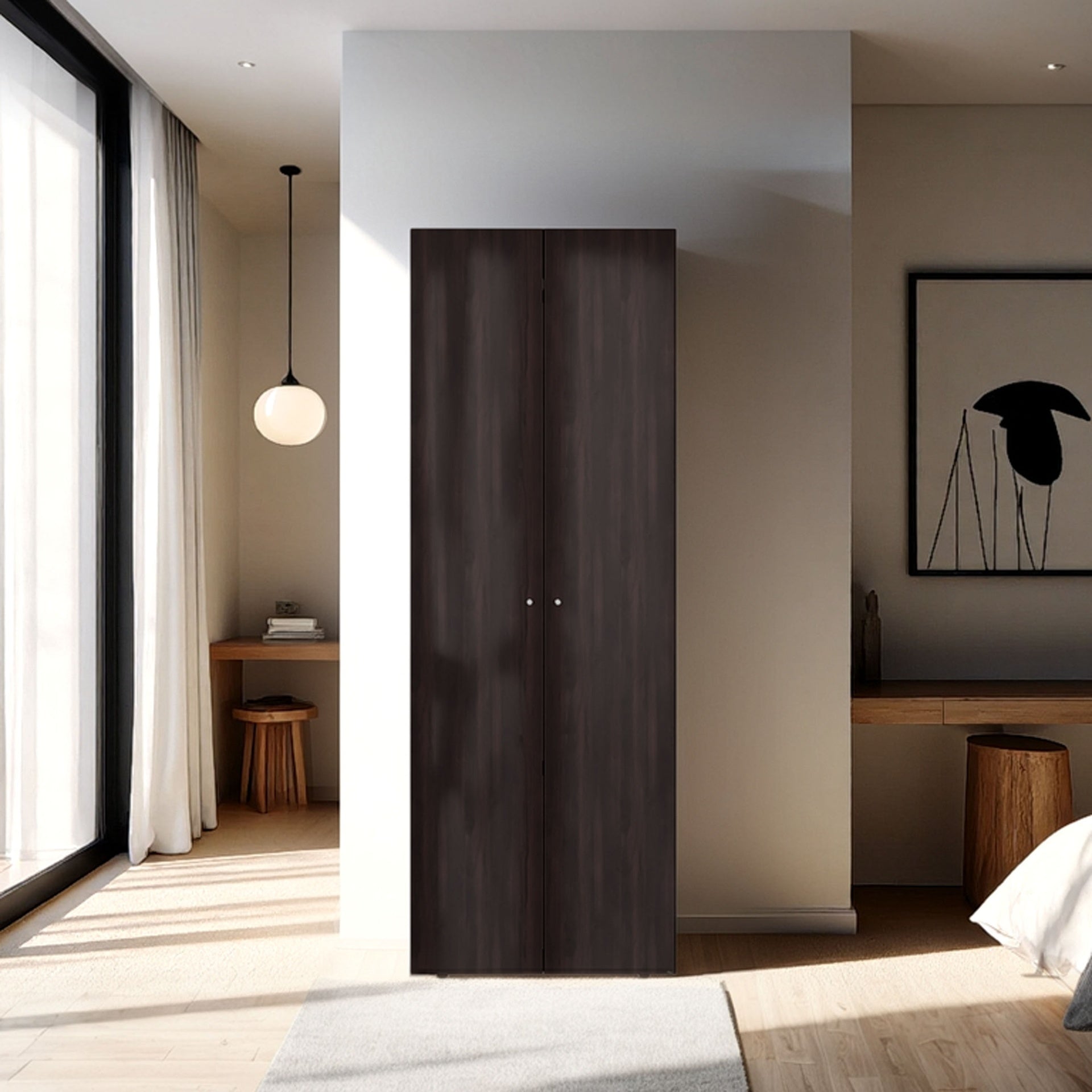 Armoire, 2 Doors, 4 Shelves, Walnut / Black Wengue