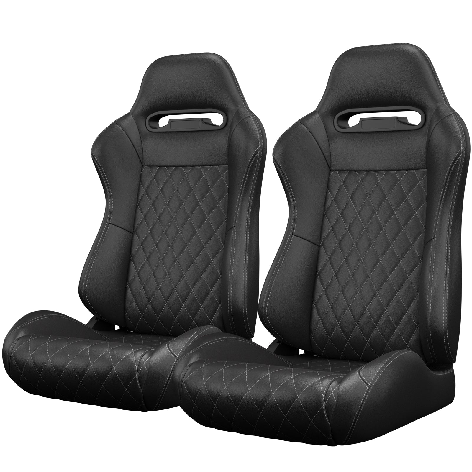 2PC Universal Racing Seats Stitch PVC Leather Reclinable Carbon Look Leather Back With Adjustor Slider(Not Including Seat Bracket ) 1 box of 2 pieces
