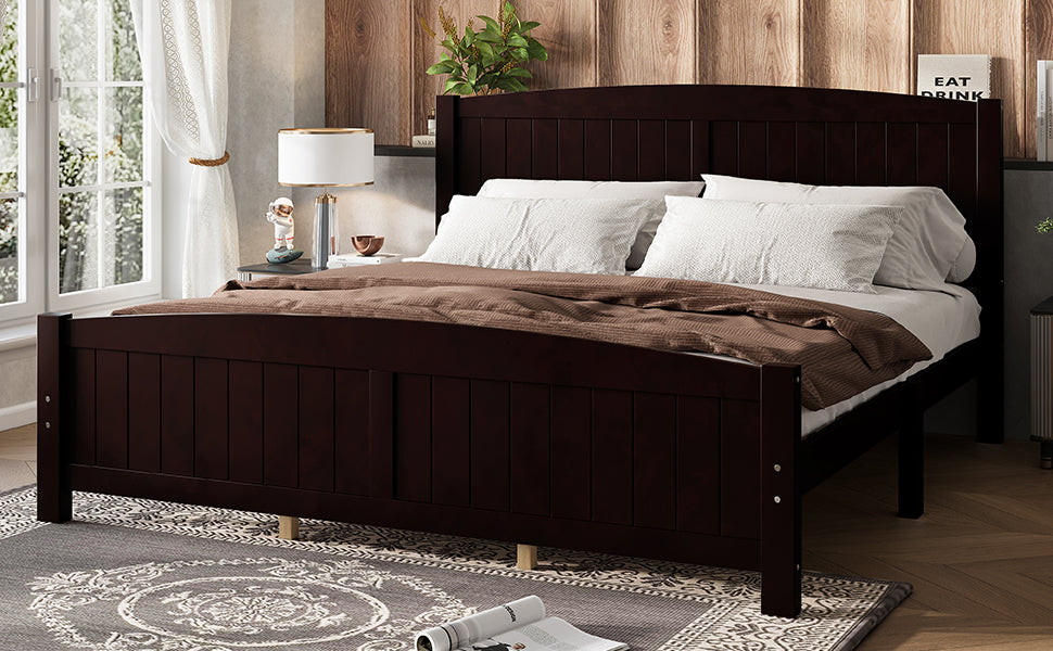 King Size Platform Bed, Solid Wood Platform Bed with Support Slats and Strong Structure, No Box Spring Needed, Espresso