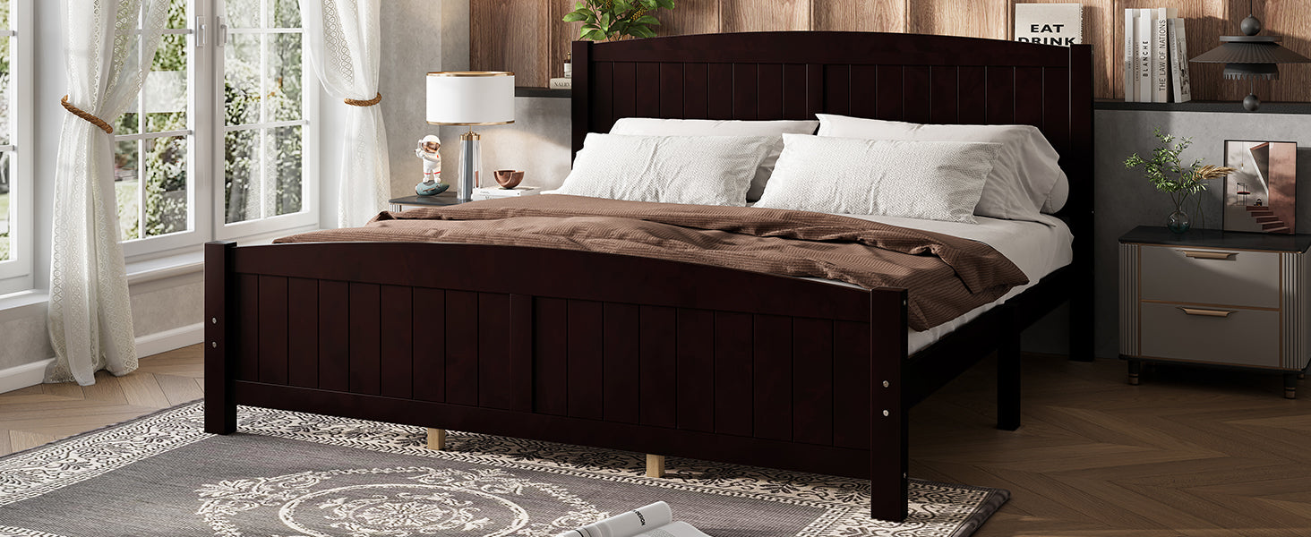 King Size Platform Bed, Solid Wood Platform Bed with Support Slats and Strong Structure, No Box Spring Needed, Espresso