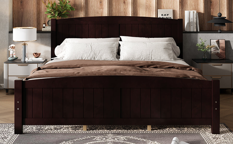 King Size Platform Bed, Solid Wood Platform Bed with Support Slats and Strong Structure, No Box Spring Needed, Espresso