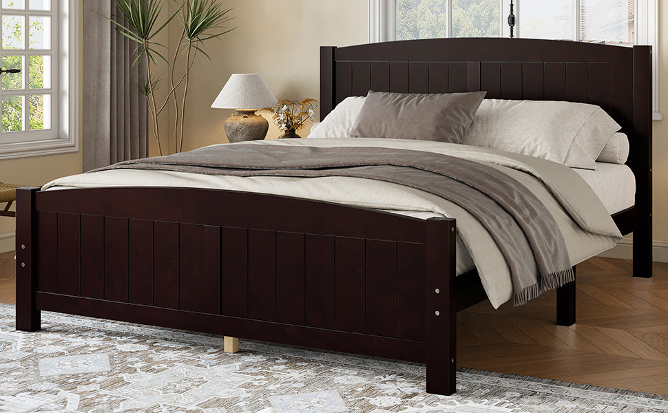 Queen Size Platform Bed, Solid Wood Platform Bed with Support Slats and Strong Structure, No Box Spring Needed, Espresso