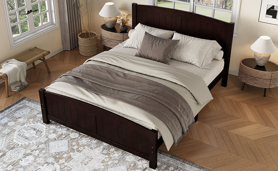 Queen Size Platform Bed, Solid Wood Platform Bed with Support Slats and Strong Structure, No Box Spring Needed, Espresso