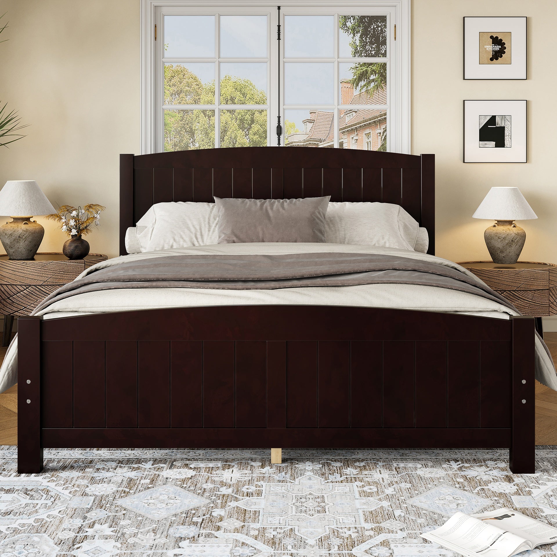 Queen Size Platform Bed, Solid Wood Platform Bed with Support Slats and Strong Structure, No Box Spring Needed, Espresso