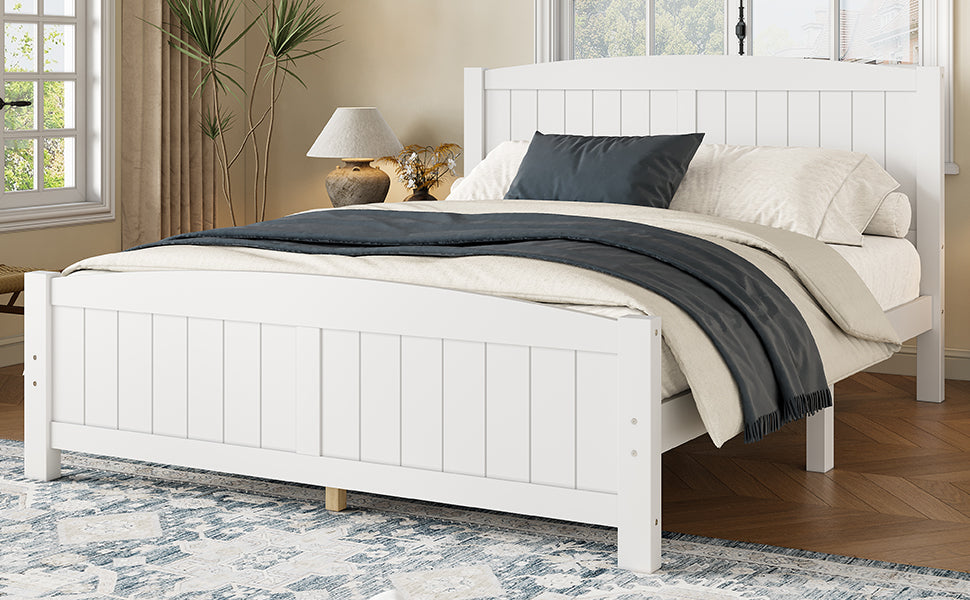 Queen Size Platform Bed, Solid Wood Platform Bed with Support Slats and Strong Structure, No Box Spring Needed, White