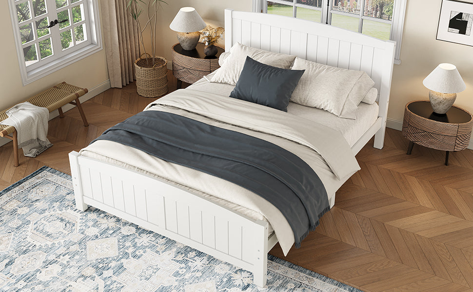 Queen Size Platform Bed, Solid Wood Platform Bed with Support Slats and Strong Structure, No Box Spring Needed, White
