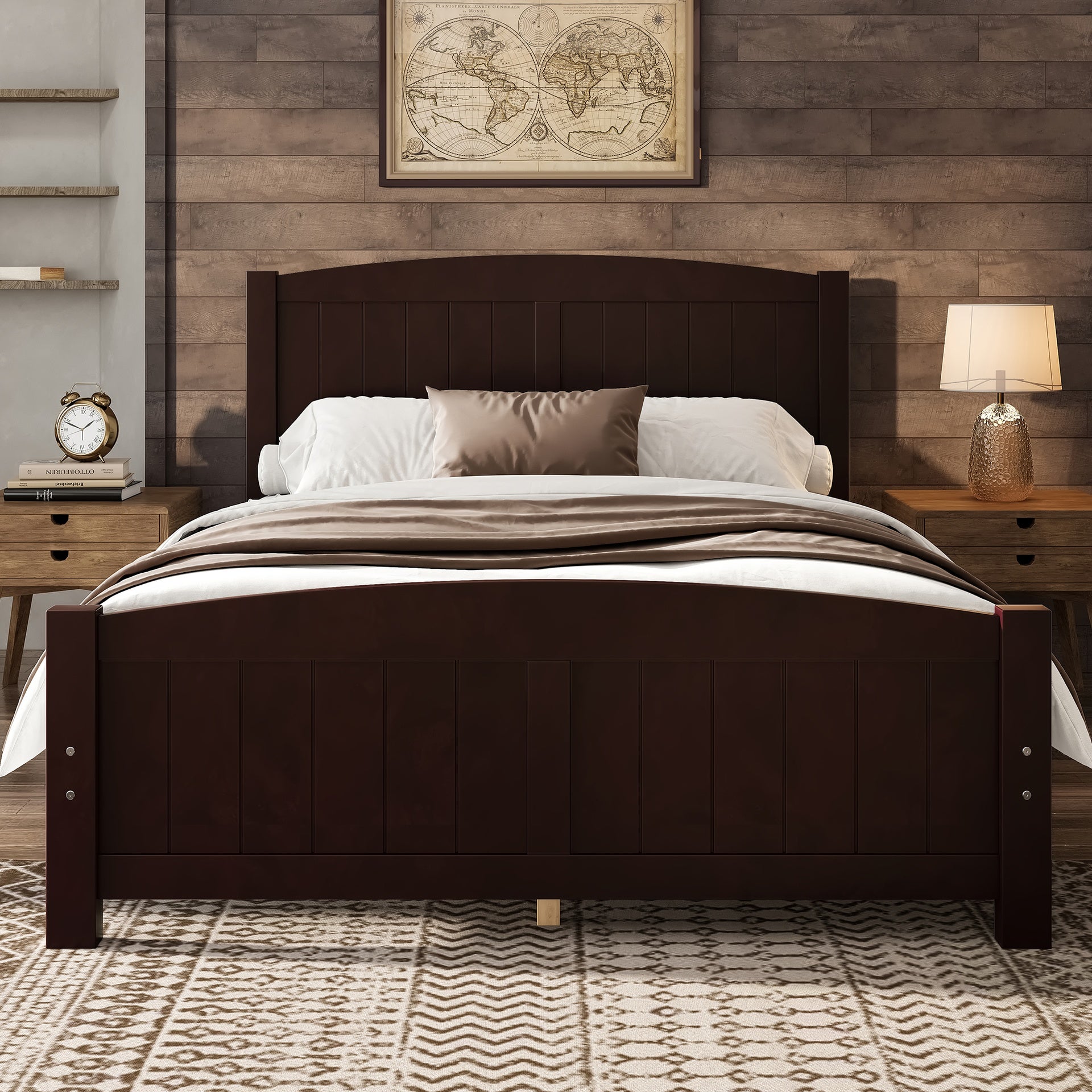 Full Size Platform Bed, Solid Wood Platform Bed with Support Slats and Strong Structure, No Box Spring Needed, Espresso