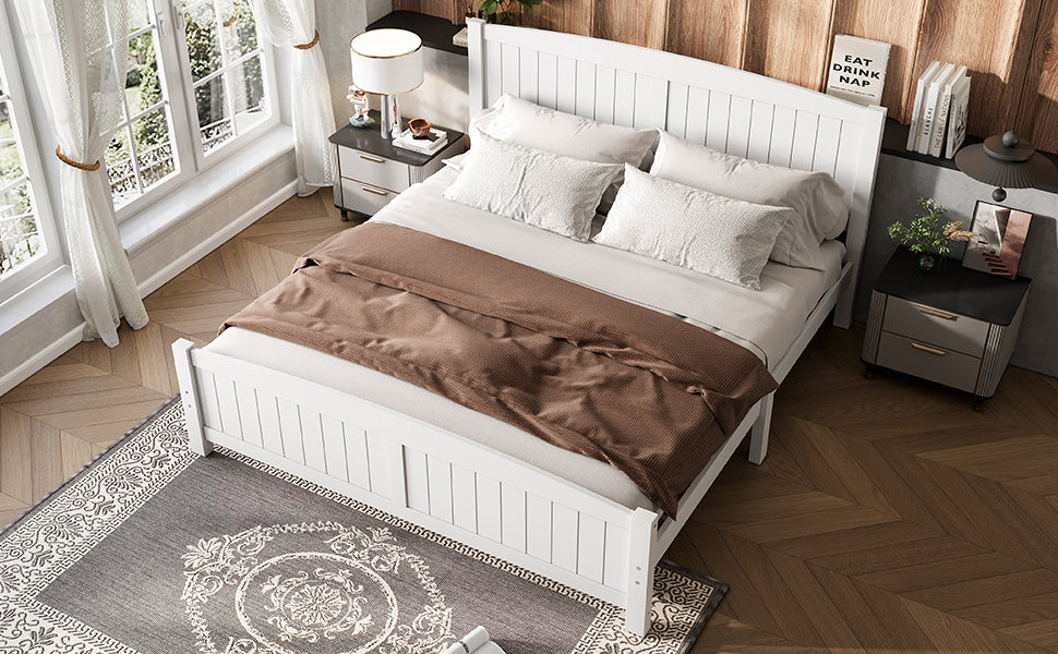 King Size Platform Bed, Solid Wood Platform Bed with Support Slats and Strong Structure, No Box Spring Needed, White
