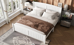 King Size Platform Bed, Solid Wood Platform Bed with Support Slats and Strong Structure, No Box Spring Needed, White