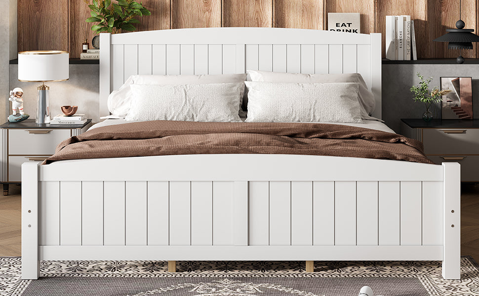 King Size Platform Bed, Solid Wood Platform Bed with Support Slats and Strong Structure, No Box Spring Needed, White
