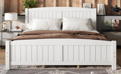 King Size Platform Bed, Solid Wood Platform Bed with Support Slats and Strong Structure, No Box Spring Needed, White