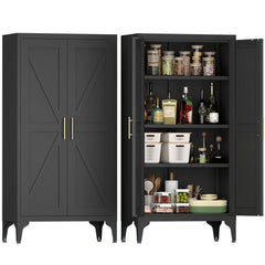 Metal Adjustable 2 Doors Metal Storage Cabinet Kitchen Pantry Cabinet With Adjustable Shelves all Steel Cabinet Locker For Kitchen, Living Room, Dining Room And Office