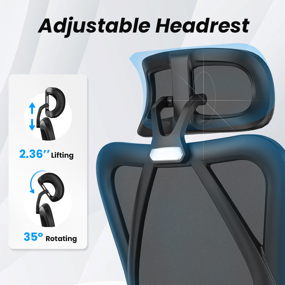 Ergonomic Office Chair with Footrest, Mesh Office Desk Chair with Headrest, High Back Computer Chair with Adjustable Lumbar Support for Home Office Study Room Bedroom, Black