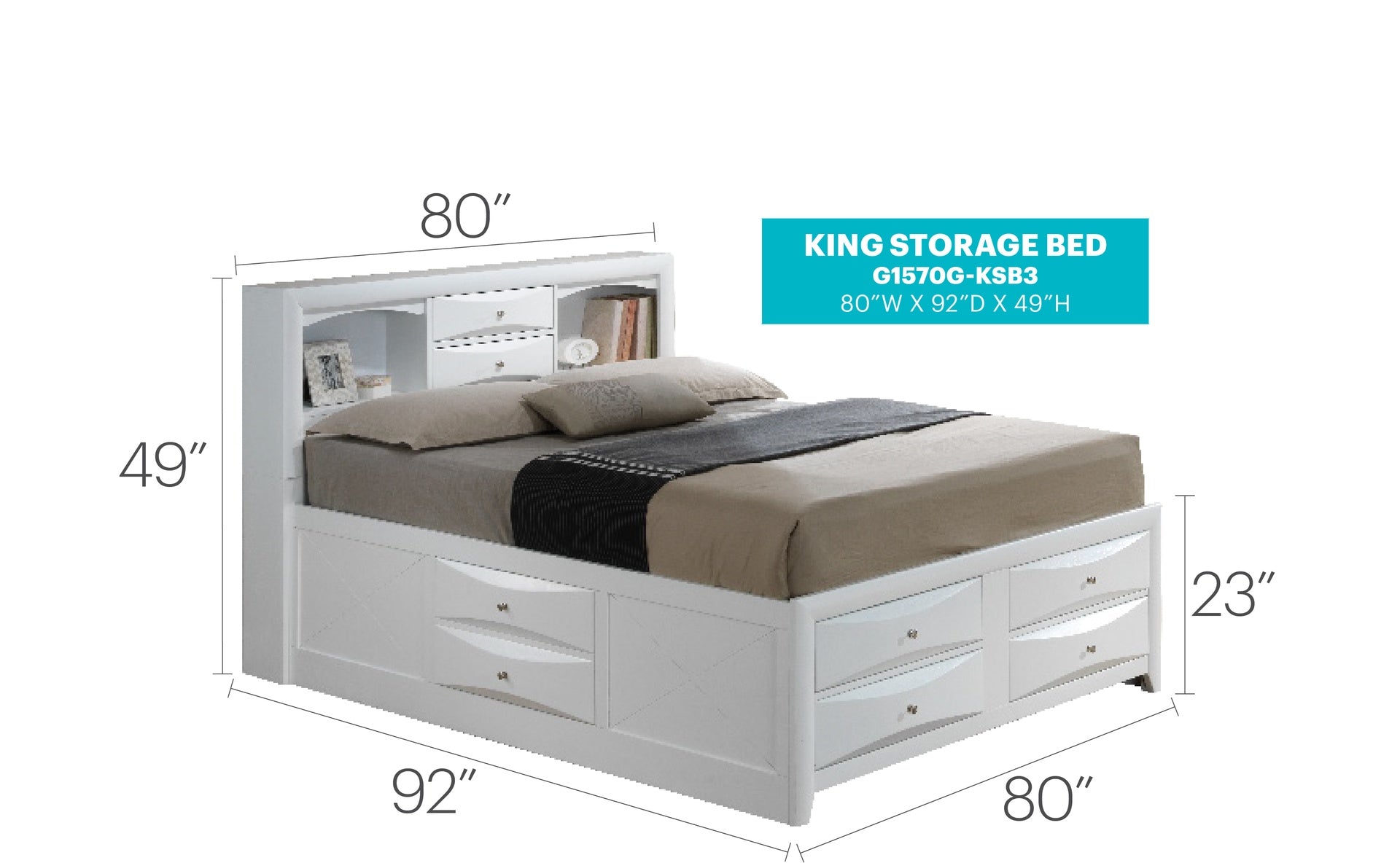 Contemporary White King Storage Bed