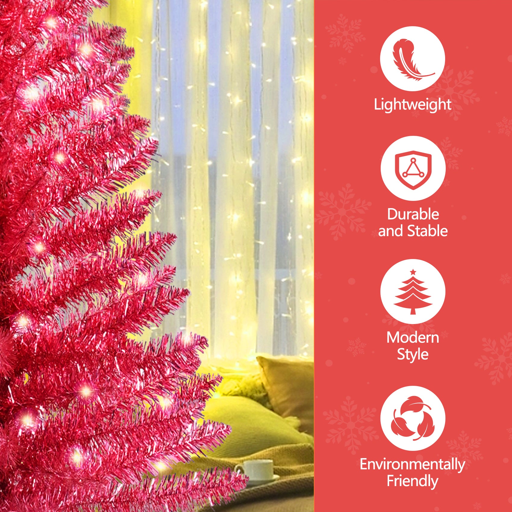4FT Red Christmas Tree with 50 UL Lights, 122 PVC Tips – Prelit Artificial Holiday Tree for Indoor Decoration, Small Space, Tabletop, Apartment, or Office