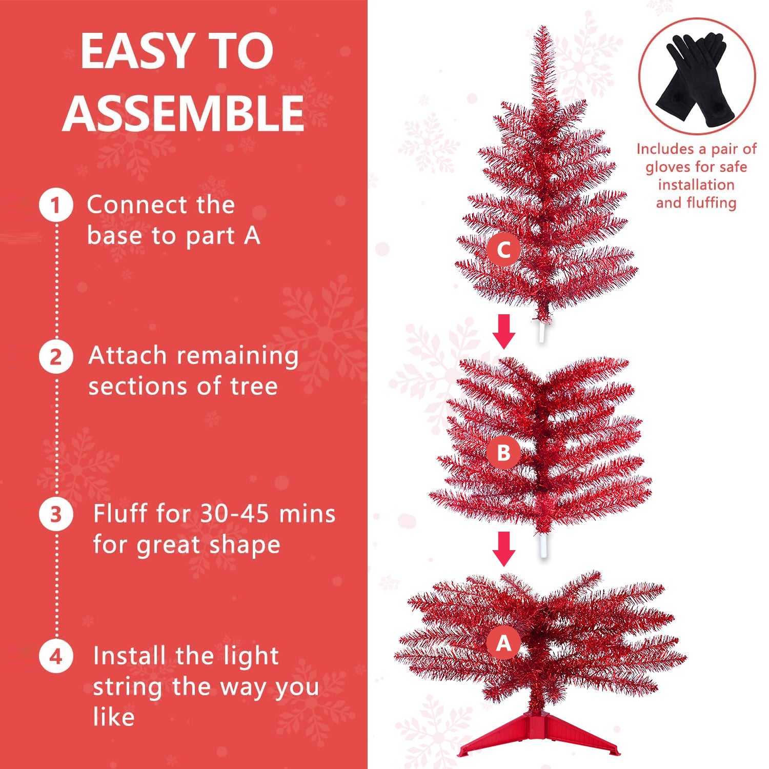 4FT Red Christmas Tree with 50 UL Lights, 122 PVC Tips – Prelit Artificial Holiday Tree for Indoor Decoration, Small Space, Tabletop, Apartment, or Office
