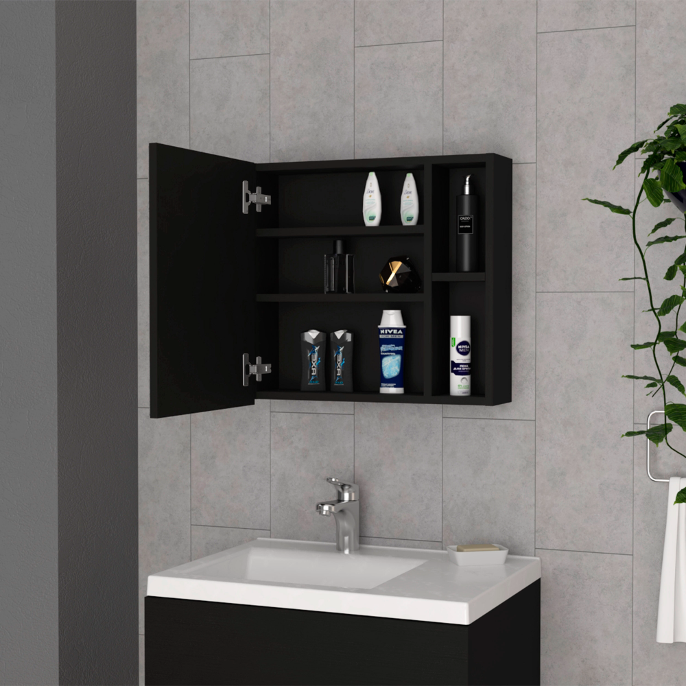 Medicine 18H" Single Door Cabinet, Two External Shelves, Three Interior Shelves , Black