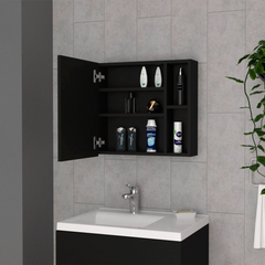 Medicine 18H" Single Door Cabinet, Two External Shelves, Three Interior Shelves , Black