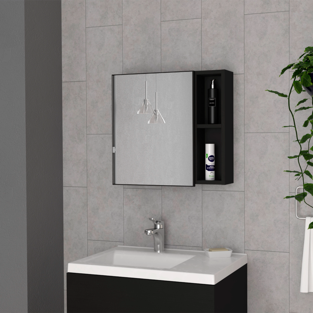Medicine 18H" Single Door Cabinet, Two External Shelves, Three Interior Shelves , Black