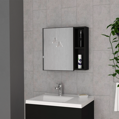 Medicine 18H" Single Door Cabinet, Two External Shelves, Three Interior Shelves , Black