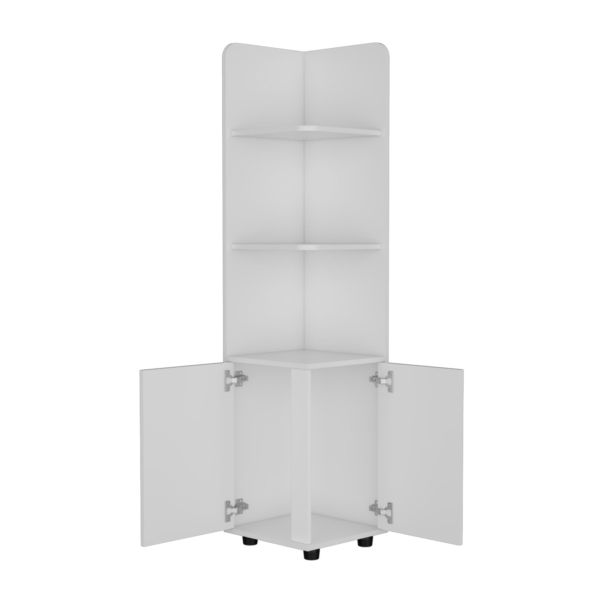 62H" Tall Corner Cabinet with 3-Tier Shelf and 2-Door, White
