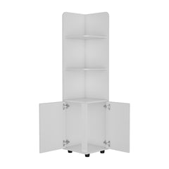 62H" Tall Corner Cabinet with 3-Tier Shelf and 2-Door, White