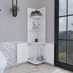 62H" Tall Corner Cabinet with 3-Tier Shelf and 2-Door, White