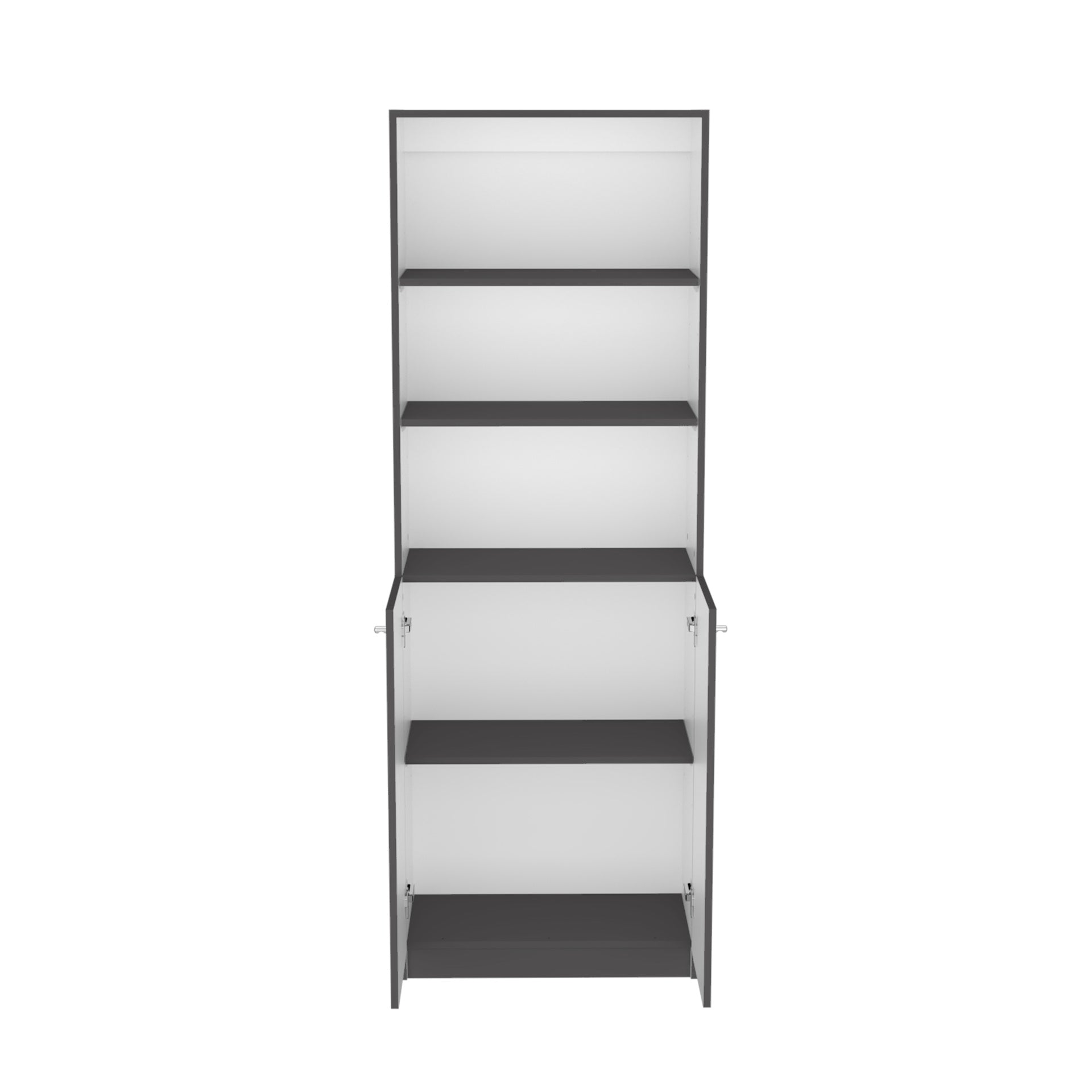 Vinton 2-Door Bookcase with Upper Shelves, Matt Gray / White