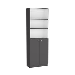 Vinton 2-Door Bookcase with Upper Shelves, Matt Gray / White