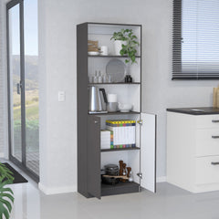 Vinton 2-Door Bookcase with Upper Shelves, Matt Gray / White